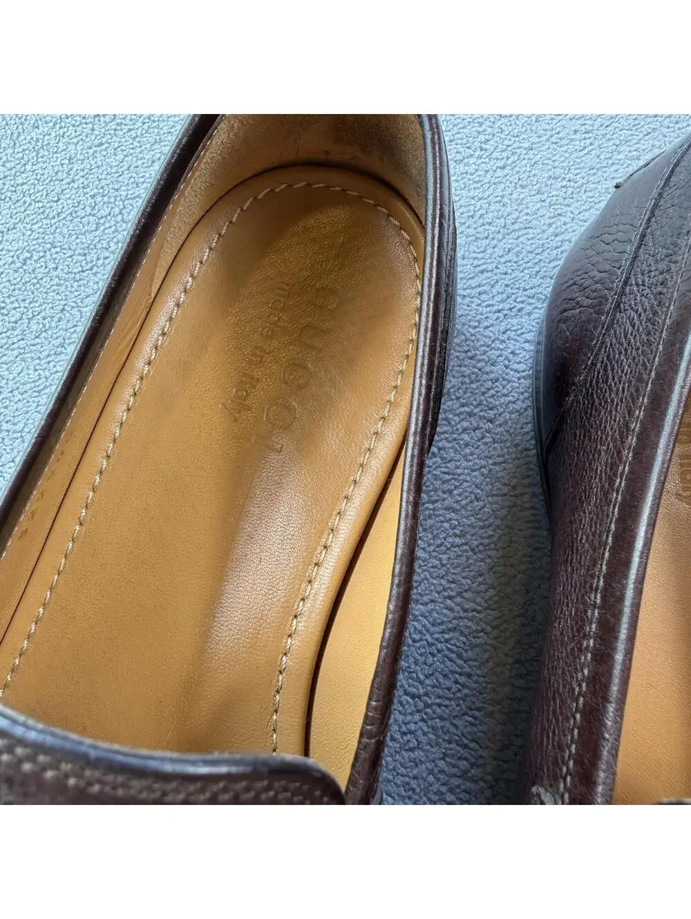 Gucci Horsebit Web Stripe Brown Pebbled Leather Loafers Mens US 7 Made in Italy